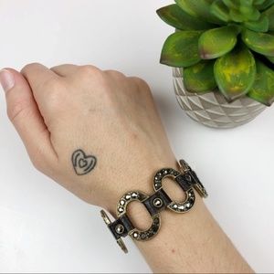 Ovals Gems Brown Leather Gold Colored Bracelet Boho Women Jewelry